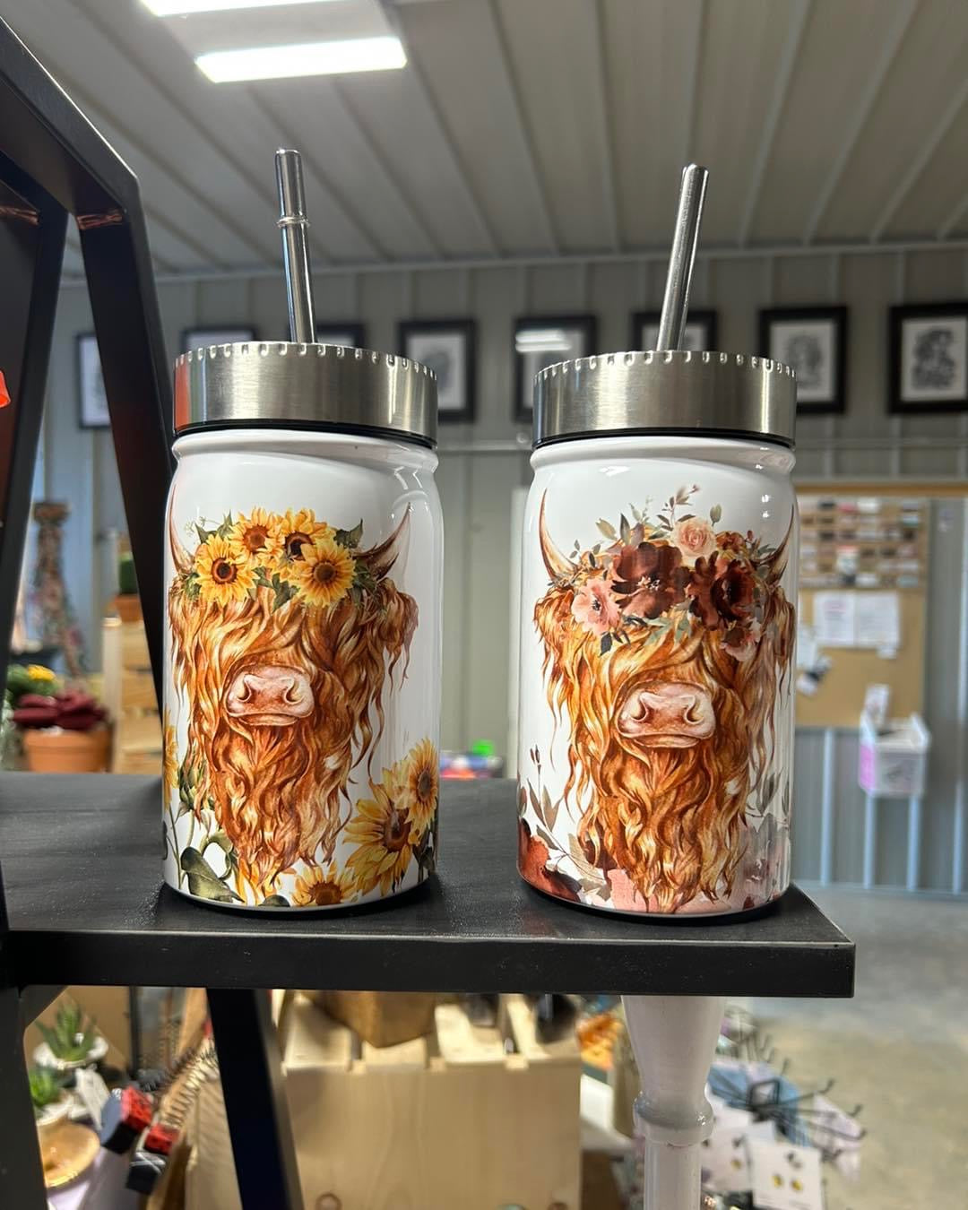 Highland Cow 17oz Mason Tumbler