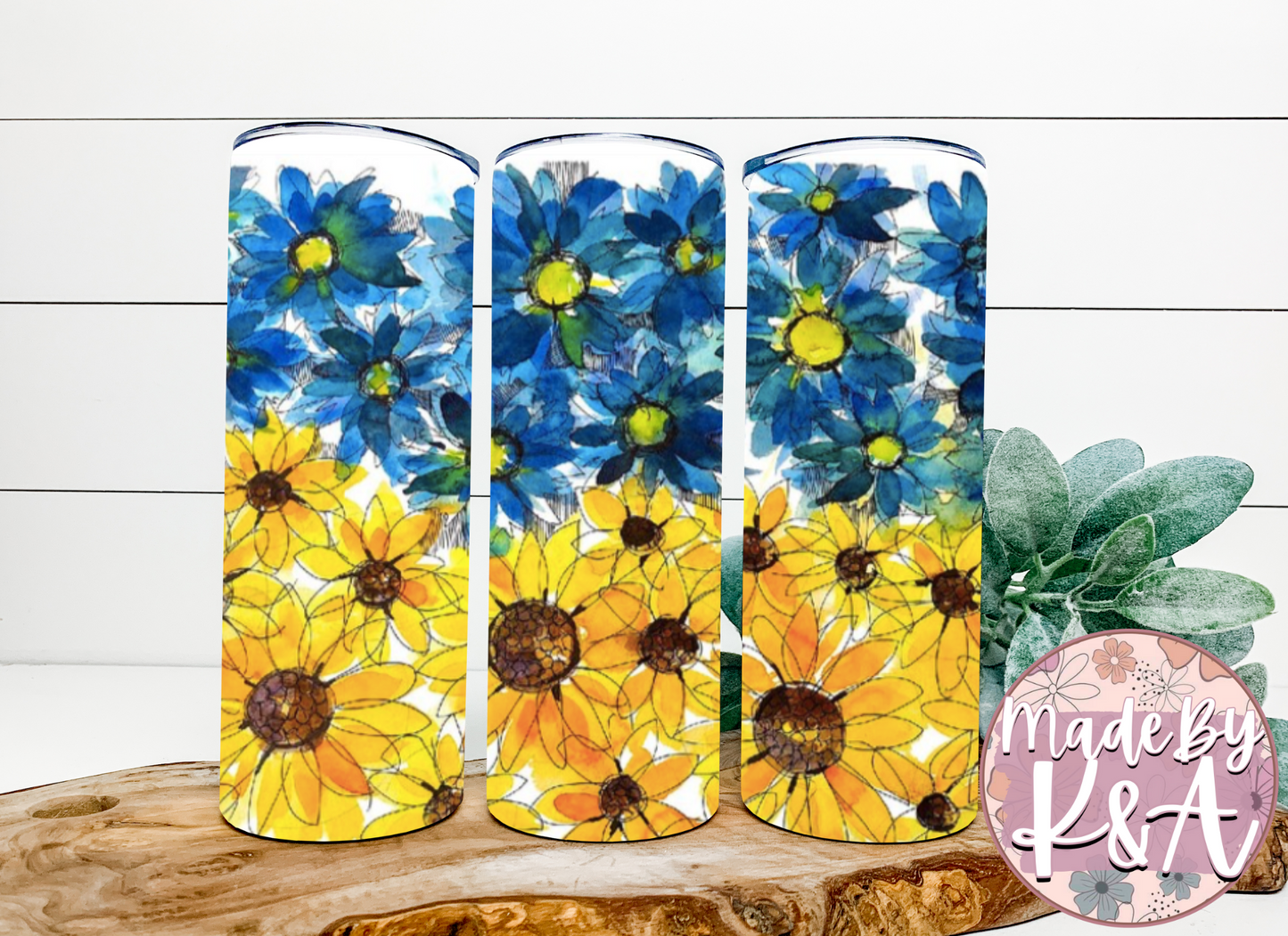 Blue Yellow Floral 20oz Tumbler